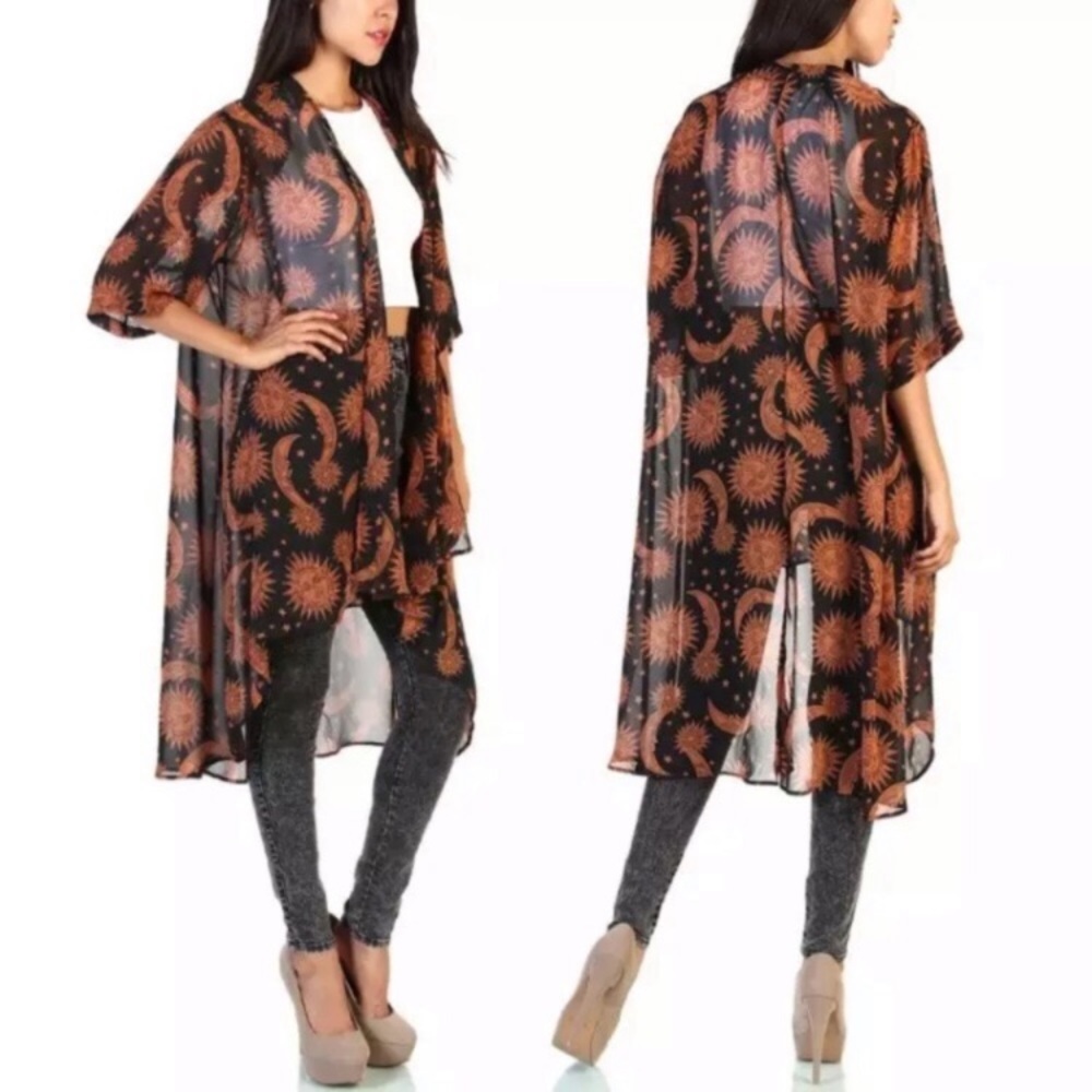 Celestial Sun Moon Long Kimono Cardigan - Picture 5 of 8